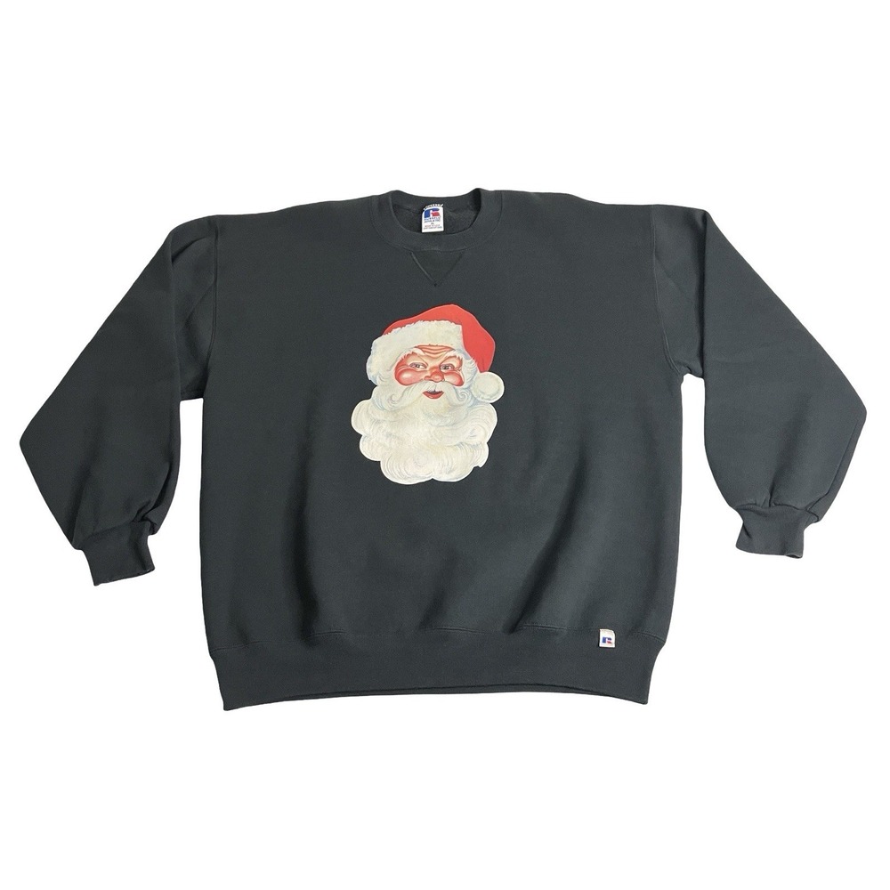 Vintage 90s Russell Athletic Santa Sweatshirt Mens XL Black Christmas Crew USA